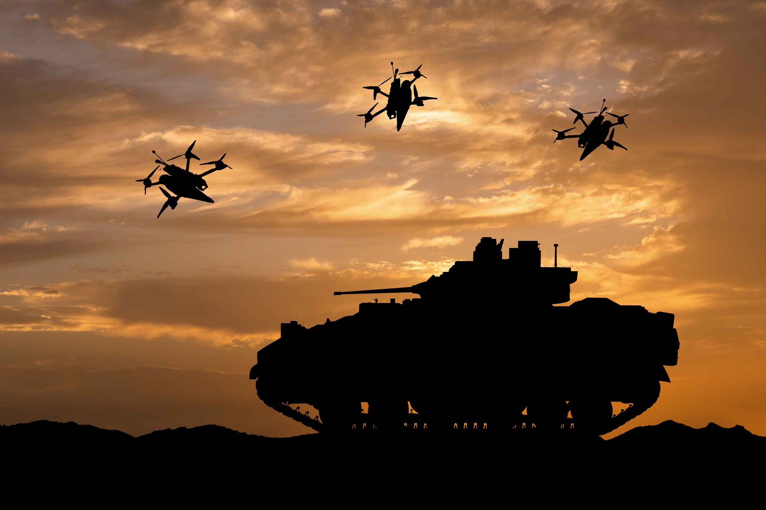 military vehicle with drones
